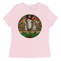 Bubblegum Pink Christmas Horse Ladies Tee - RanaPortraitStore