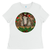 White Christmas Horse Ladies Tee - RanaPortraitStore