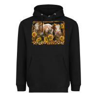 Black simmental bull and heifer with sunflowers Heavyweight Hoodie - LillyAllenDesigns