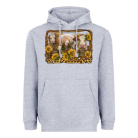 Heather Grey simmental bull and heifer with sunflowers Heavyweight Hoodie - LillyAllenDesigns