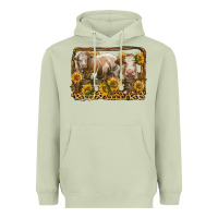 Matcha simmental bull and heifer with sunflowers Heavyweight Hoodie - LillyAllenDesigns