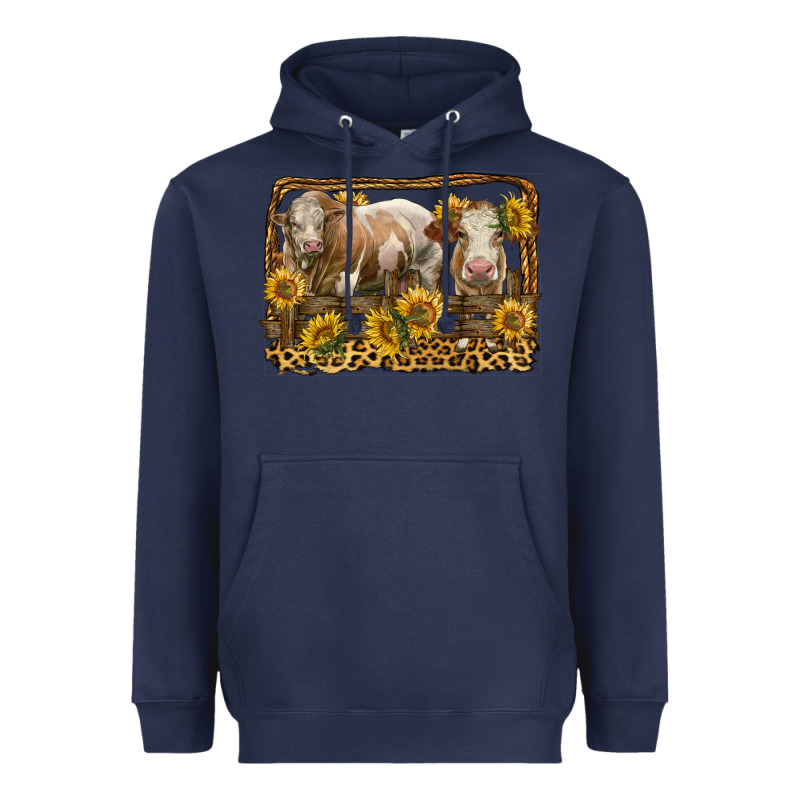 Simmental Bull And Heifer With Sunflowers Heavyweight Hoodie by LillyAllenDesigns | Teevron