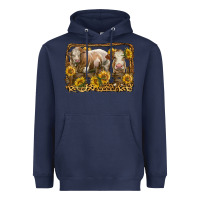Navy simmental bull and heifer with sunflowers Heavyweight Hoodie - LillyAllenDesigns