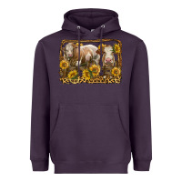 Plum simmental bull and heifer with sunflowers Heavyweight Hoodie - LillyAllenDesigns