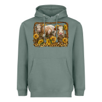 Sage simmental bull and heifer with sunflowers Heavyweight Hoodie - LillyAllenDesigns