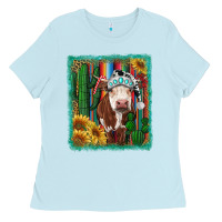 Baby Blue Western Christmas Cow Ladies Tee - RanaPortraitStore