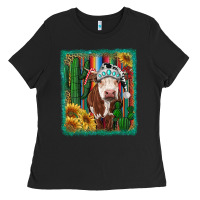Black Western Christmas Cow Ladies Tee - RanaPortraitStore