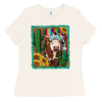 Bone Western Christmas Cow Ladies Tee - RanaPortraitStore