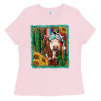 Bubblegum Pink Western Christmas Cow Ladies Tee - RanaPortraitStore