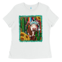 White Western Christmas Cow Ladies Tee - RanaPortraitStore