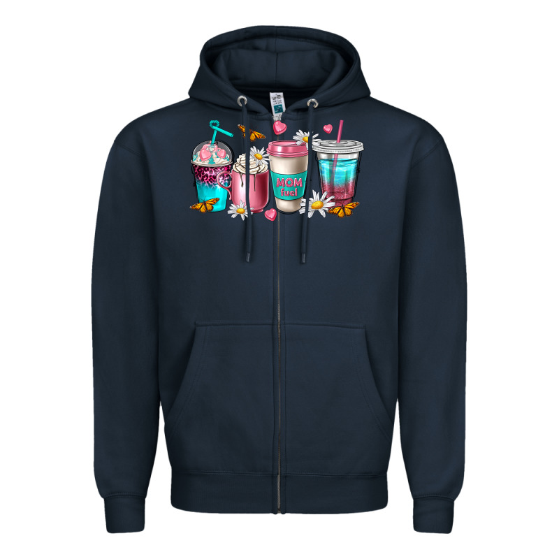 Mom Fuel Coffee Cups Zipper Hoodie by NancyCooperArtShop | Teevron
