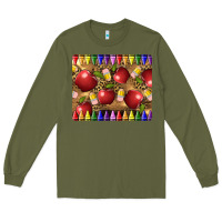 Army Green Teacher Crayons And Apples Long Sleeve Tee - LillyAllenDesigns