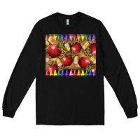 Black Teacher Crayons And Apples Long Sleeve Tee - LillyAllenDesigns