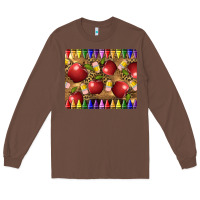 Chestnut Teacher Crayons And Apples Long Sleeve Tee - LillyAllenDesigns