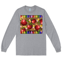 Heather Grey Teacher Crayons And Apples Long Sleeve Tee - LillyAllenDesigns