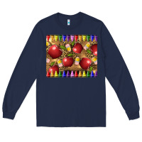 Navy Teacher Crayons And Apples Long Sleeve Tee - LillyAllenDesigns
