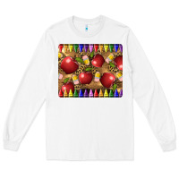 White Teacher Crayons And Apples Long Sleeve Tee - LillyAllenDesigns