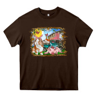 Chocolate Brown Easter Farm Bunny And Pig Heavy Core Tee - RanaPortraitStore