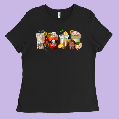 Ladies Tee farm animals coffee cups