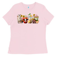 Bubblegum Pink farm animals coffee cups Ladies Tee - texasbilliewilder