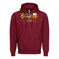 Burgundy peace love beer Zipper Hoodie - NancyCooperArtShop