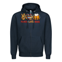 Navy peace love beer Zipper Hoodie - NancyCooperArtShop