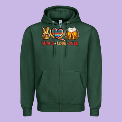Peace Love Beer Zipper Hoodie Designed By Nancycooperartshop