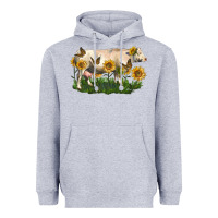 Heather Grey charolais cow with sunflower Heavyweight Hoodie - LillyAllenDesigns