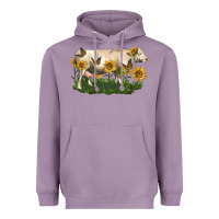 Lavender charolais cow with sunflower Heavyweight Hoodie - LillyAllenDesigns