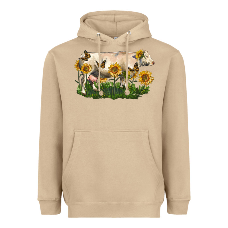 Charolais Cow With Sunflower Heavyweight Hoodie by LillyAllenDesigns | Teevron