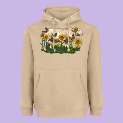Charolais Cow With Sunflower Heavyweight Hoodie Designed By Lillyallendesigns
