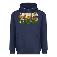 Navy charolais cow with sunflower Heavyweight Hoodie - LillyAllenDesigns