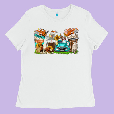 Ladies Tee farm truck coffee cups