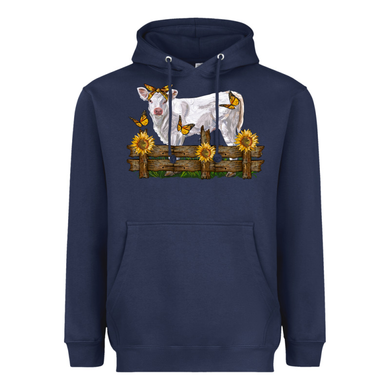 Charolais Calf With Sunflowers Heavyweight Hoodie by LillyAllenDesigns | Teevron