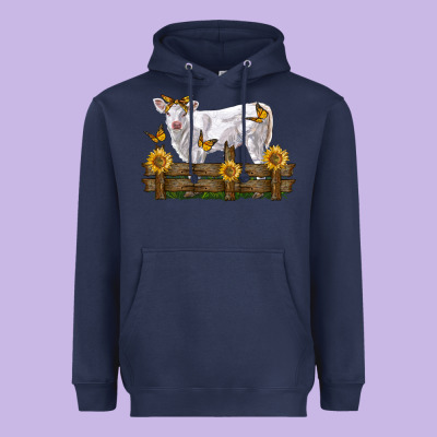 Charolais Calf With Sunflowers Heavyweight Hoodie Designed By Lillyallendesigns