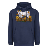 Navy charolais calf with sunflowers Heavyweight Hoodie - LillyAllenDesigns