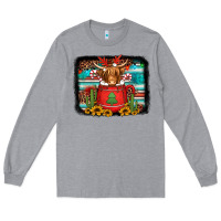 Heather Grey hot coco christmas highland cow with background Long Sleeve Tee - Jasminsmagicworld