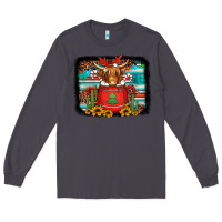 Smoke hot coco christmas highland cow with background Long Sleeve Tee - Jasminsmagicworld