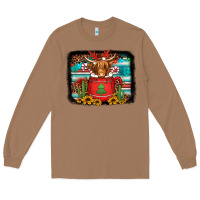 Toasted Coconut hot coco christmas highland cow with background Long Sleeve Tee - Jasminsmagicworld