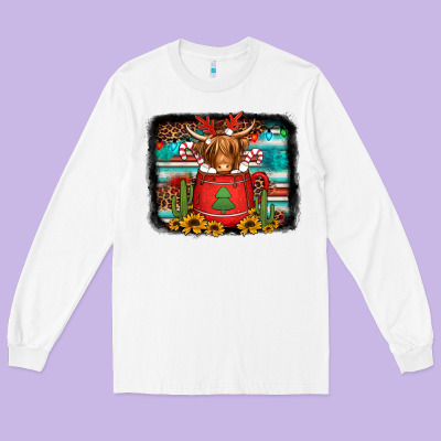 Hot Coco Christmas Highland Cow With Background Long Sleeve Tee Designed By Jasminsmagicworld