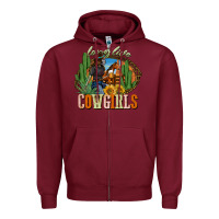 Burgundy long live cowgirls Zipper Hoodie - NancyCooperArtShop