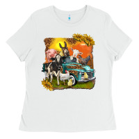 White farm truck with farm animals Ladies Tee - texasbilliewilder