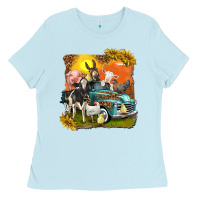 Baby Blue farm truck with farm animals Ladies Tee - texasbilliewilder
