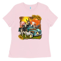 Bubblegum Pink farm truck with farm animals Ladies Tee - texasbilliewilder
