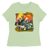 Farm Truck With Farm Animals Ladies Tee | Teevron