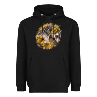 Black arabian horse with sunflowers Heavyweight Hoodie - LillyAllenDesigns