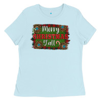 Baby Blue Merry Christmas Y'all Ladies Tee - RanaPortraitStore