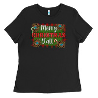 Black Merry Christmas Y'all Ladies Tee - RanaPortraitStore