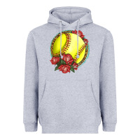 Heather Grey Western Softball With Roses Heavyweight Hoodie - LillyAllenDesigns