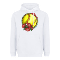 White Western Softball With Roses Heavyweight Hoodie - LillyAllenDesigns